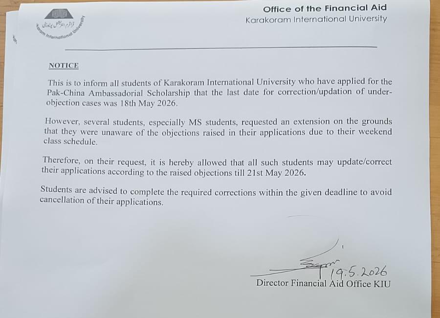 Date Extension in Submission of Raised Objection of China Need Based Scholarship 
