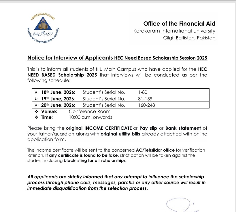 Interview of Applicants HEC Need Based Scholarship Session 2025