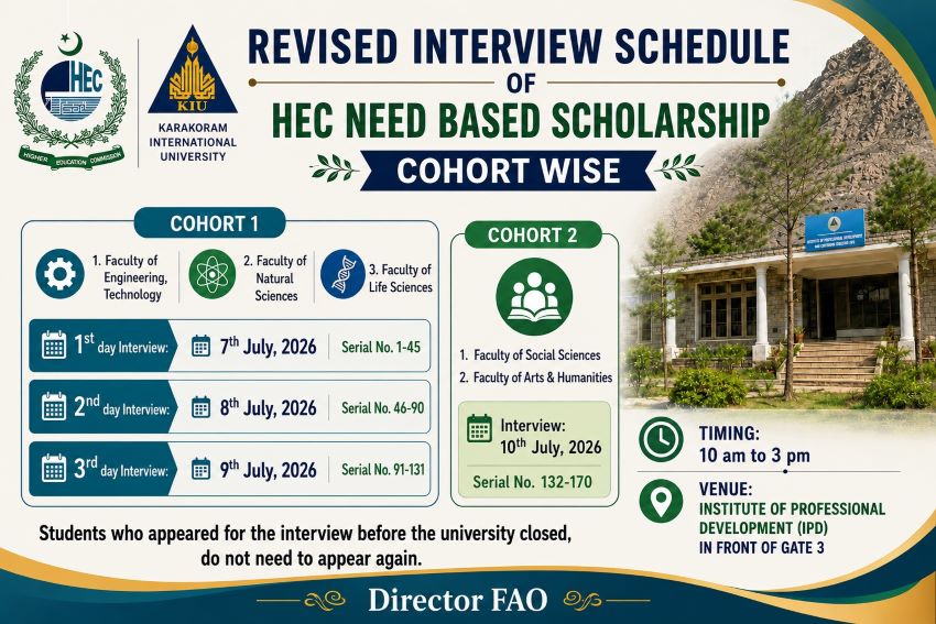 Remaining Interview Schedule of HEC Need Based Scholarship 